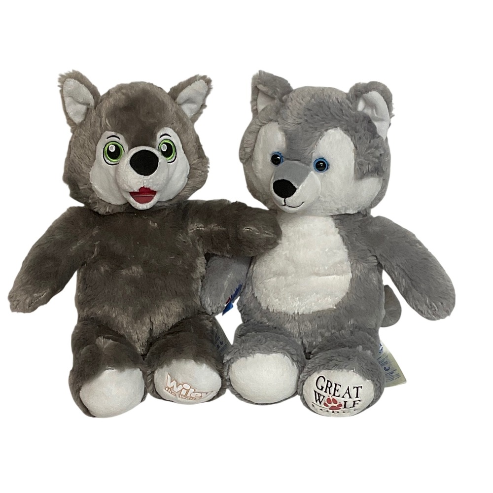 Build a bear Wiley The Wolf great Wolf Lodge set 2 plush gray stuffed animals